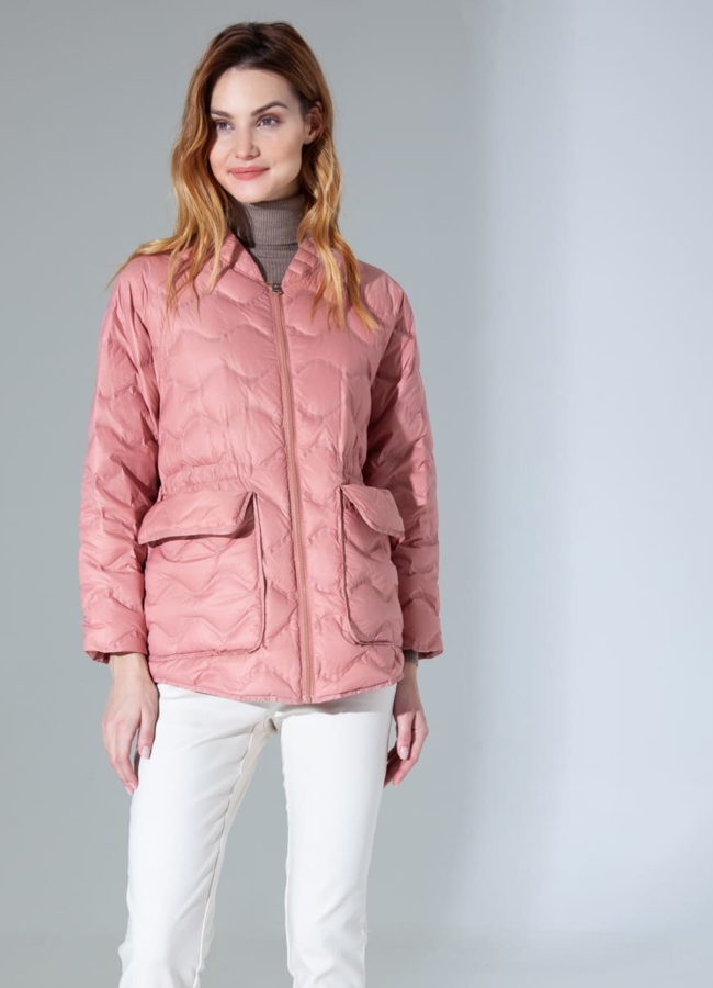 Укороченная куртка в розовом цвете модель № 8523 меха малина