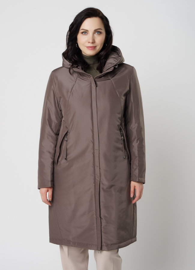 Полупальто женское серого цвета модель № 2011 меха малина