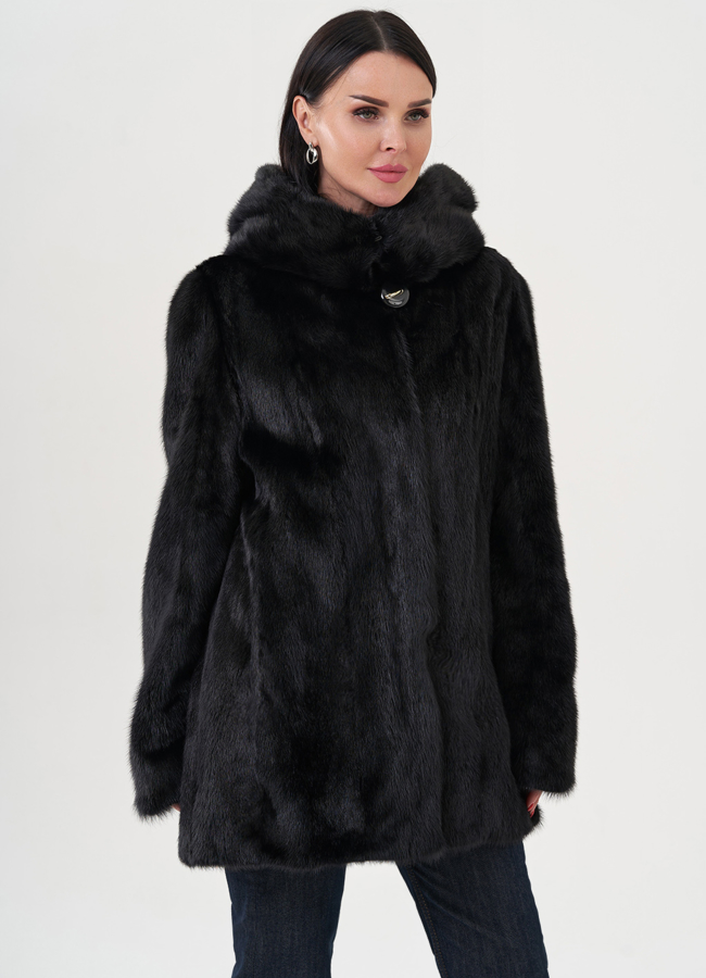 Шуба из норки с капюшоном модель № 24732 универмаг малина