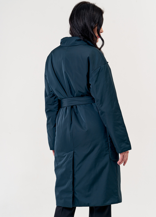 Полупальто двубортное зеленого цвета модель № 21157 в рассрочку