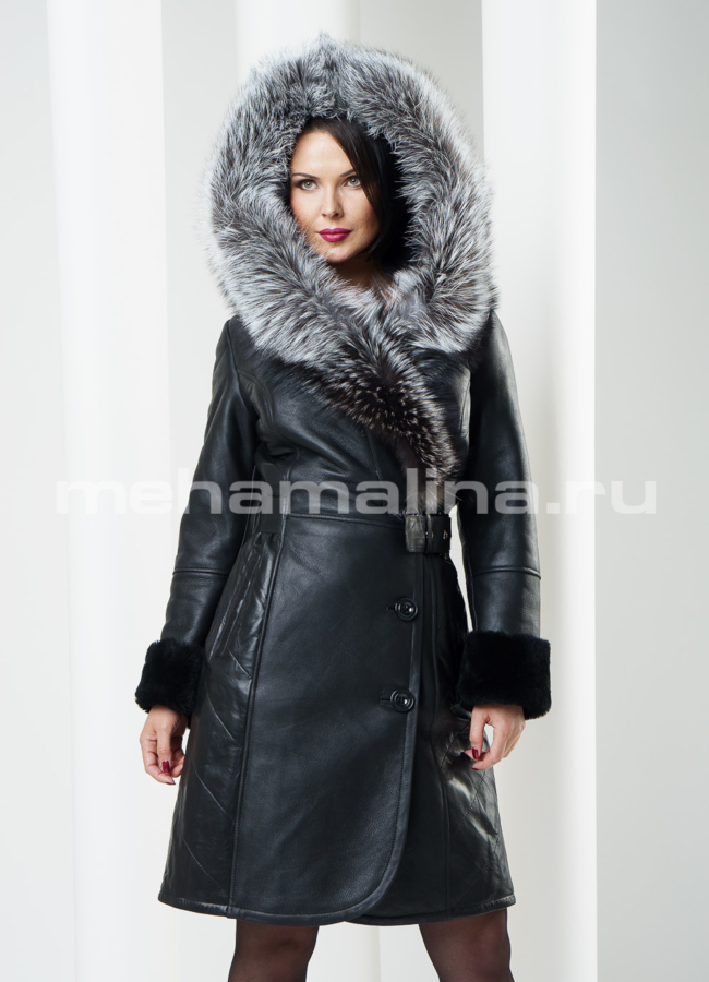 фото Дубленка с капюшоном, цвет черный модель № D-117
