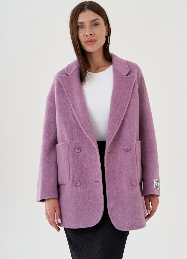 Пальто женское оверсайз сиреневого цвета модель № 81427 универмаг малина