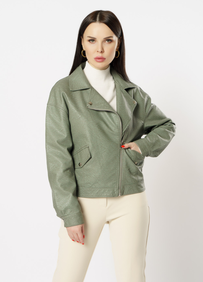 Куртка из эко кожи зеленого цвета модель № 169 в кредит