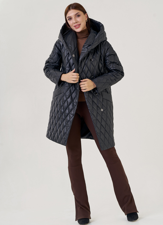 фото Женское утепленное полупальто с капюшоном  модель № 23274