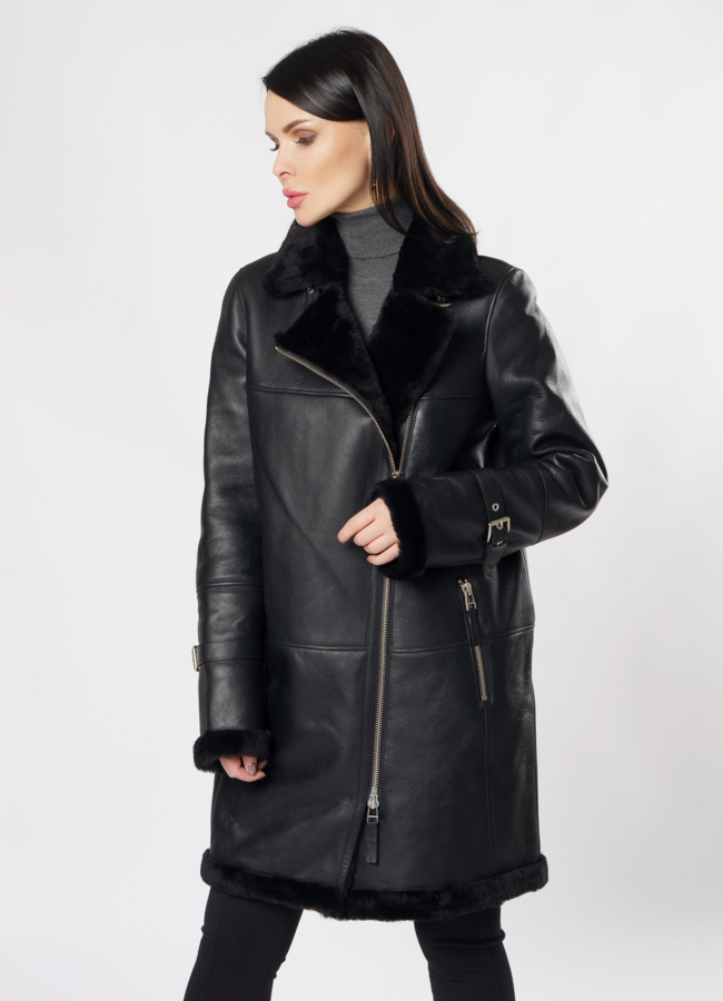 Дубленка пилот черного цвета модель № 3591 универмаг малина