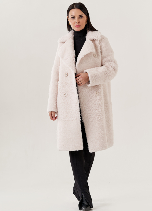 Женское полупальто из эко меха белого цвета  модель № 79481 меха малина