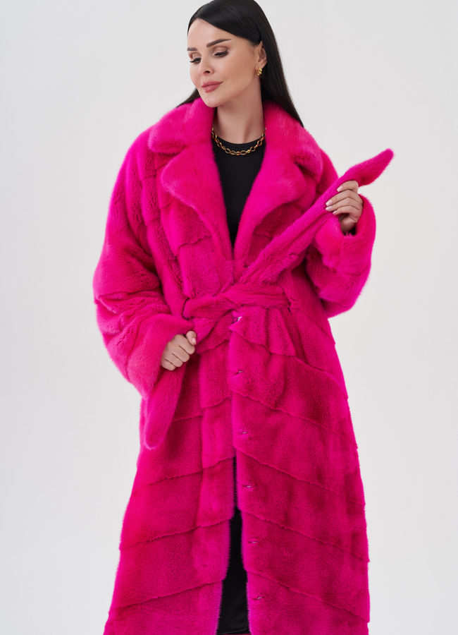 Норковая шуба с английским воротником  модель № 23976 меха малина