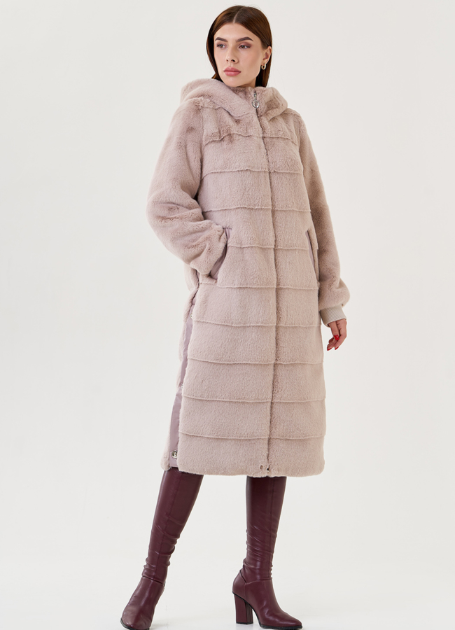 фото Пальто из искусственного меха с капюшоном модель № 79331