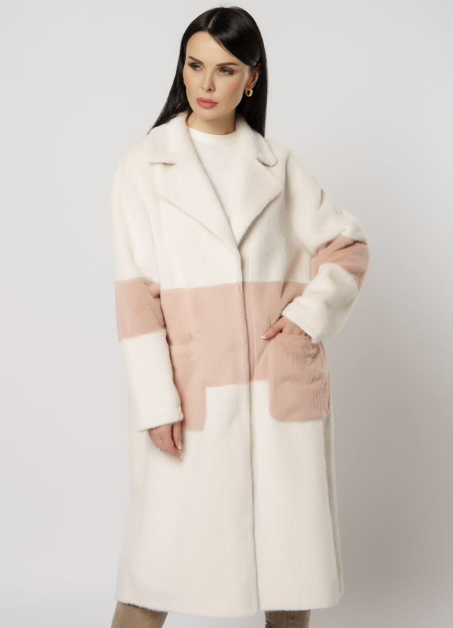 Женское пальто с английским воротником модель № 20737 меха малина