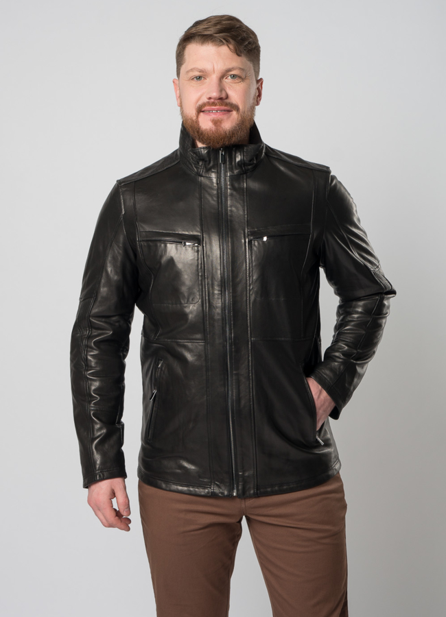 Куртка кожаная черного цвета модель № 870 универмаг малина