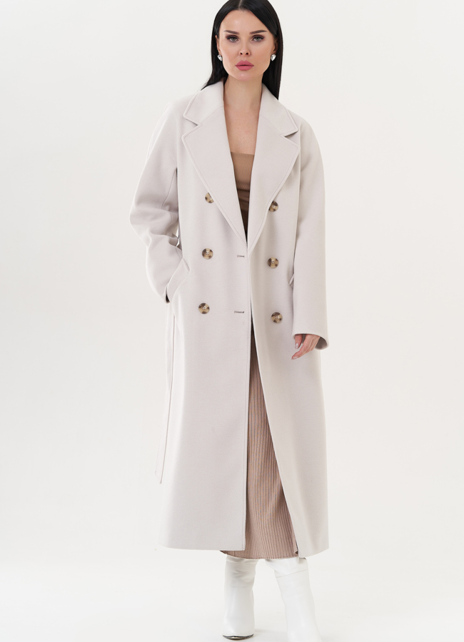 Женское длинное пальто кремового цвета модель № 26425 универмаг малина