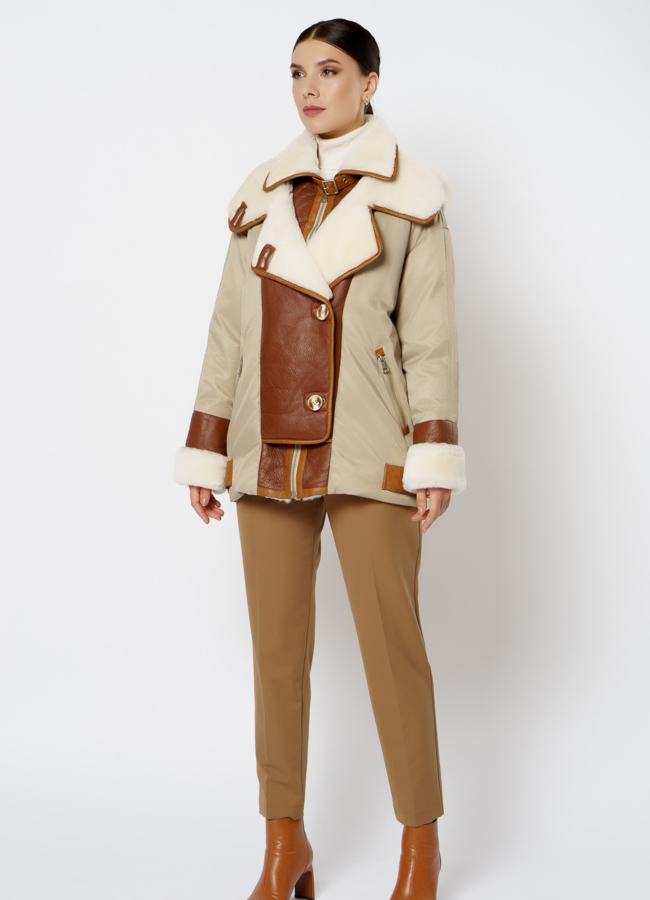 фото Пуховик комбинированный с кожей модель № 20-111