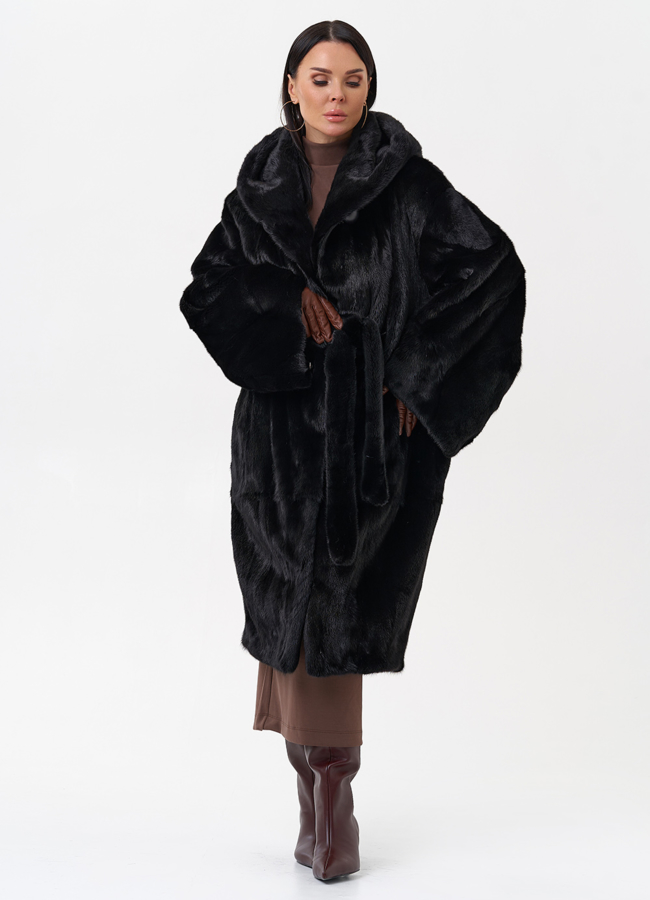 Норковая шуба с капюшоном  модель № 29391 в рассрочку