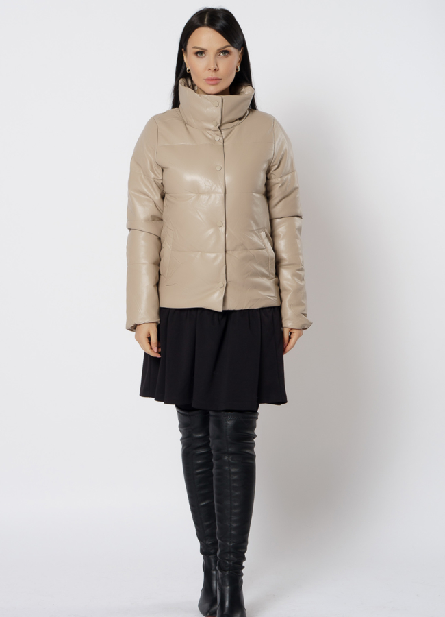 фото Утепленная куртка из эко кожи с воротником стойкой модель № 21716