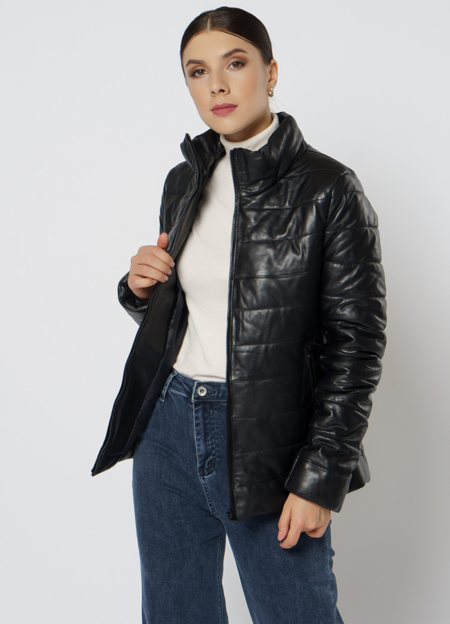 Утепленная кожаная куртка модель № 21605 универмаг малина