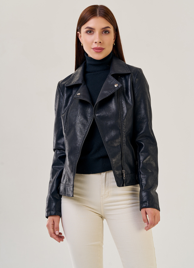 Классическая женская куртка косуха из эко кожи модель № 20639 меха малина