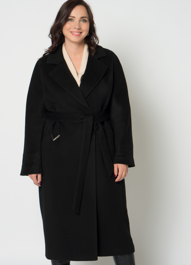 Классическое женское пальто в черном цвете модель № 21307 меха малина