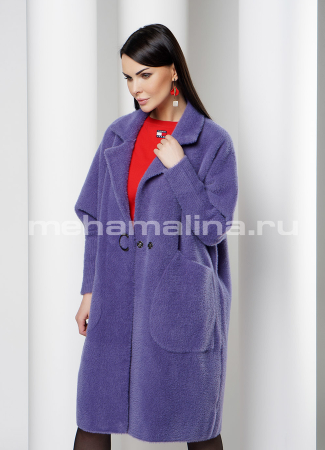 Кардиган oversize фиолетового цвета модель № 20519 меха малина