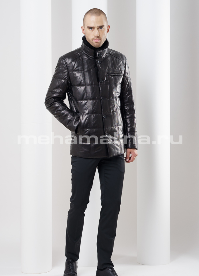 Кожаный пуховик с норкой модель № ПМ-72 в рассрочку