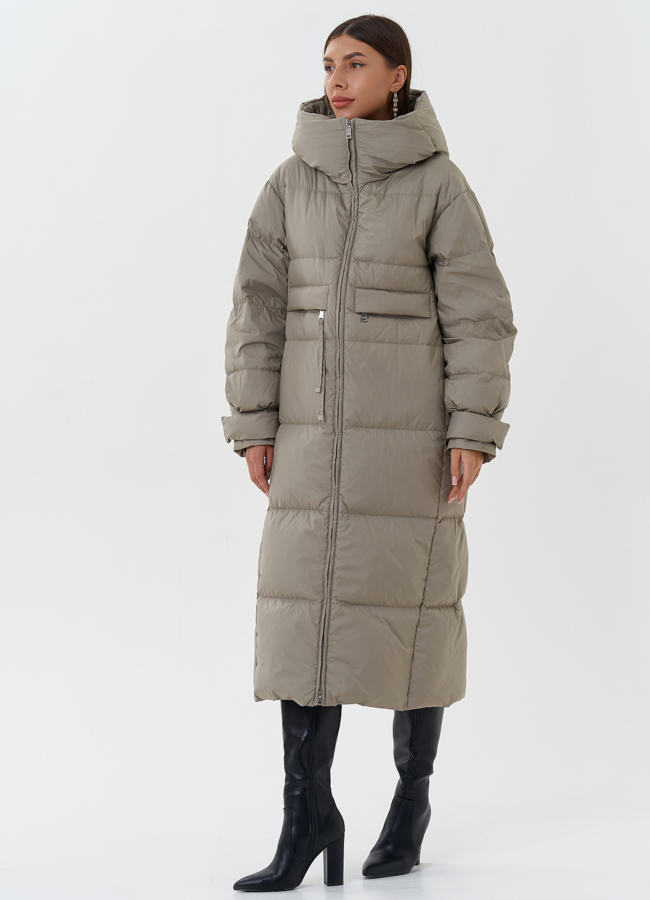 Длинный пуховик с капюшоном модель № 28506 в кредит