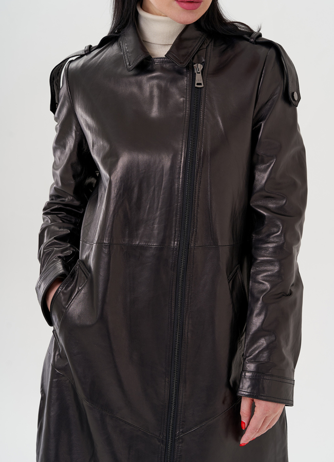 Длинный кожаный плащ модель № 80527 в рассрочку