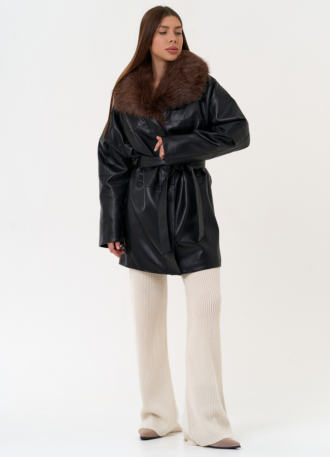 Женская утепленная куртка из эко кожи с воротником из эко меха модель № 31496 в рассрочку Женская утепленная куртка из эко кожи с воротником из эко меха модель № 31496 в рассрочку