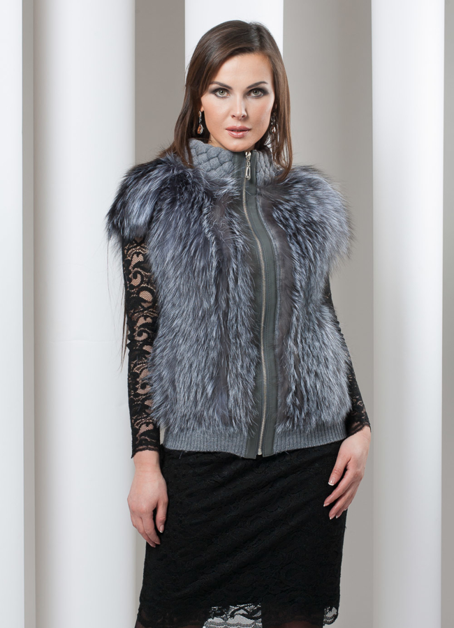 Меховой жилет из чернобурки на трикотажном полотне модель № M-18 меха малина