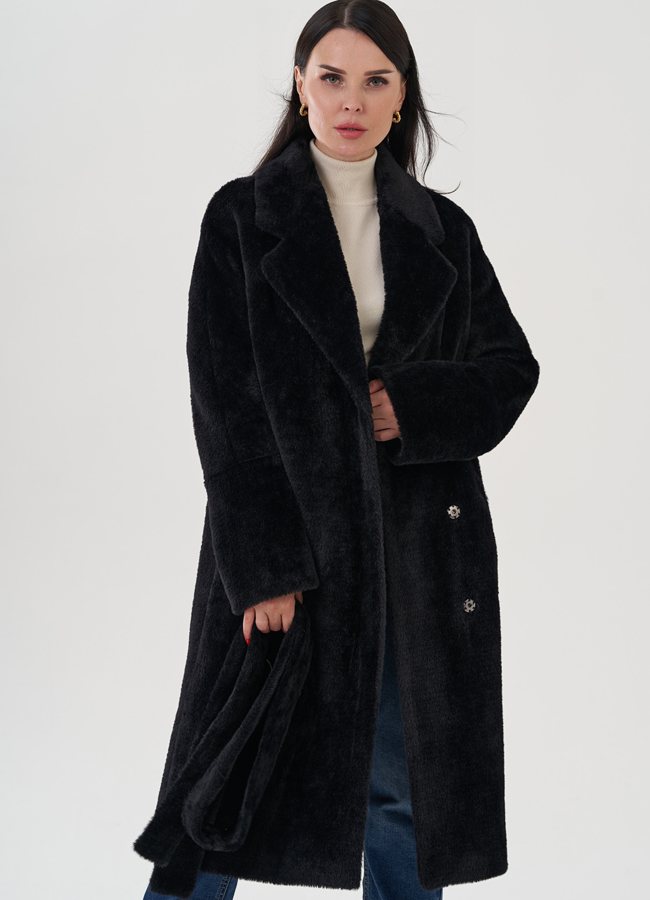 Женское ворсовое пальто в черном цвете модель № 23273 в кредит