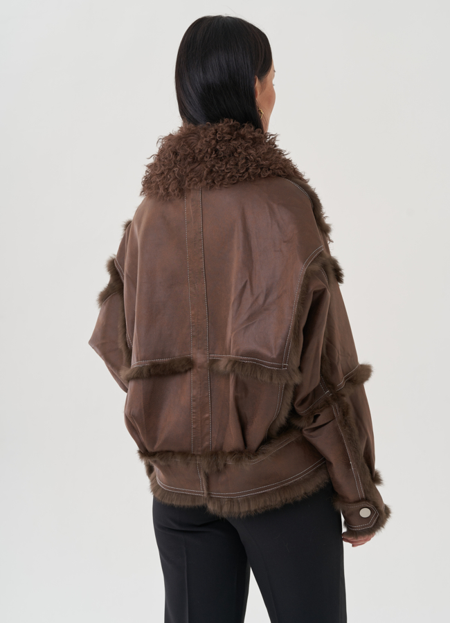 Куртка шоколадного цвета с мехом кролика модель № 25549 универмаг малина