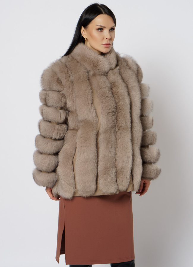 Шуба из песца бежевого цвета модель № 21728 в кредит