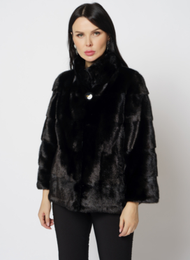Норковая шуба с воротником стойка черного цвета 