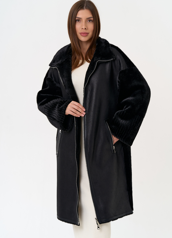 Женская двухсторонняя дубленка из эко замши с воротником стойкой модель № 31412 универмаг малина Женская двухсторонняя дубленка из эко замши с воротником стойкой модель № 31412 универмаг малина