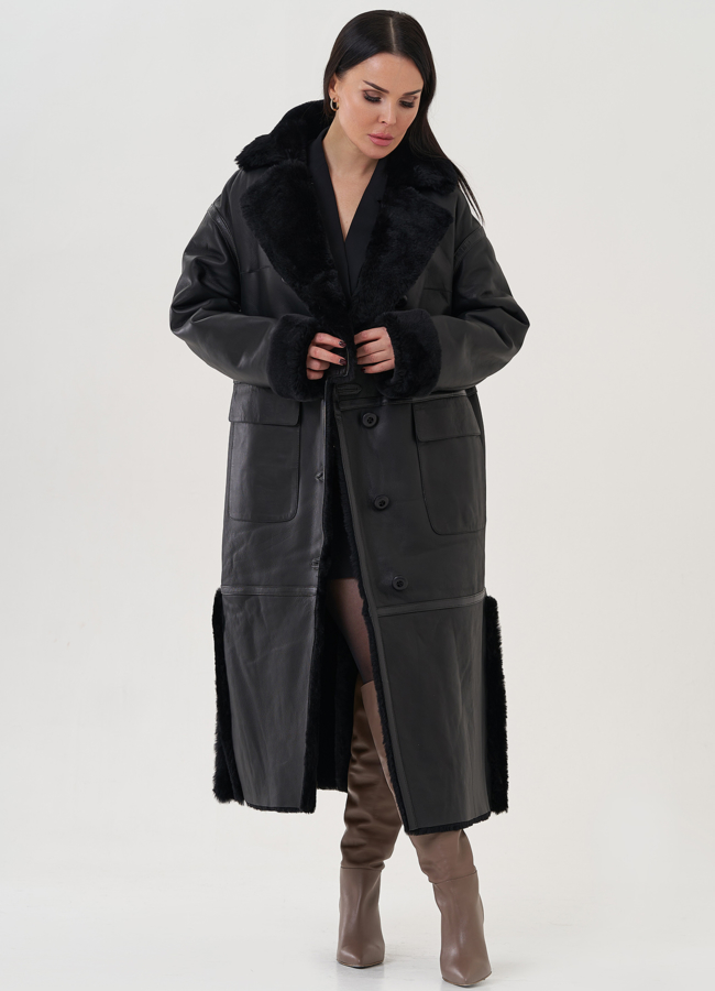 Женская дубленка с английским воротником  модель № 26044 универмаг малина