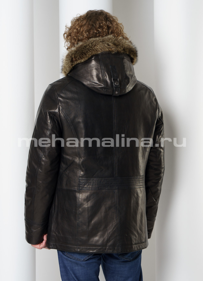 Дубленка из натуральной кожи на волке с капюшоном модель № DM-131 универмаг малина