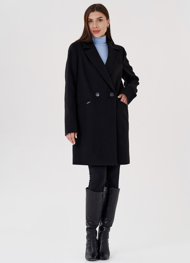 Женское пальто в черном цвете до колена модель № 23503 универмаг малина