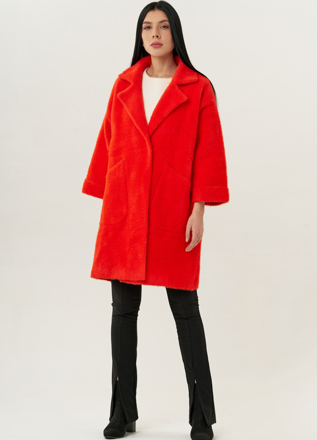 Женский кардиган с английским воротником в оранжевом цвете модель № 1829 в рассрочку