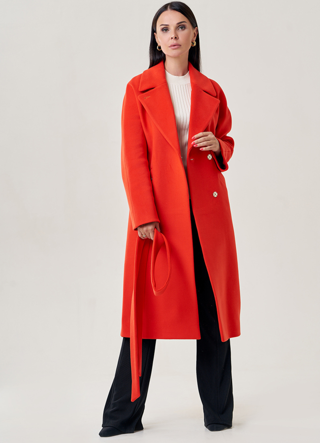 Женское пальто в алом цвете модель № 22943 в рассрочку