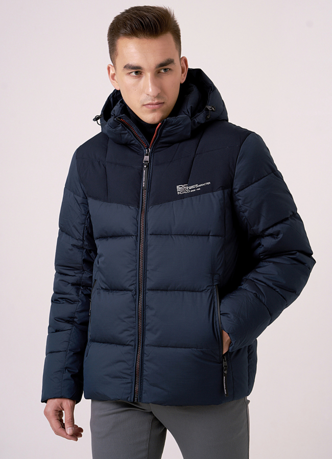 Куртка синего цвета на молнии с капюшоном модель № 925 в кредит