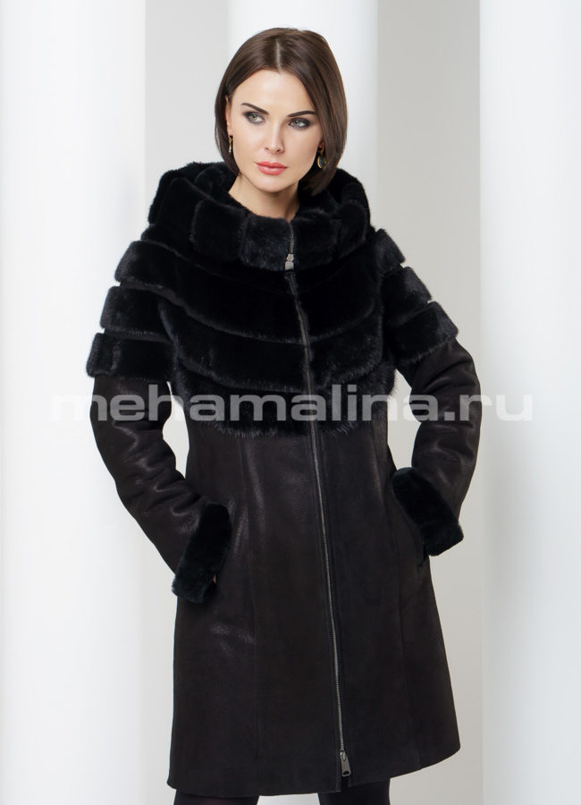 Дубленка женская модель № D-150 меха малина