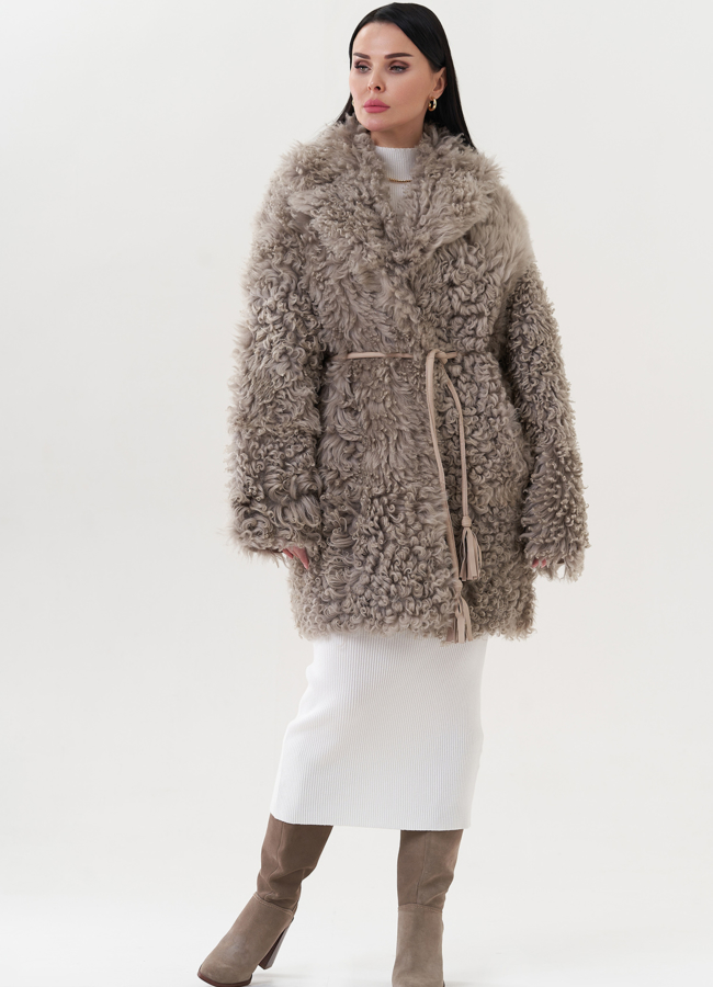 Двухсторонняя дубленка с английским воротником модель № 26830 меха малина