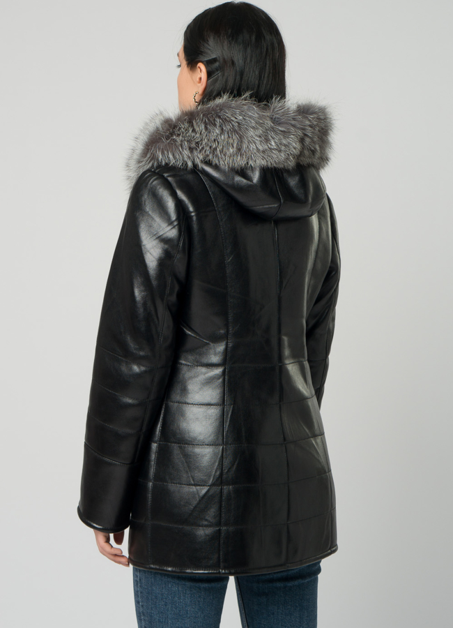 Дубленка из эко кожи с чернобуркой модель № 19945 в рассрочку