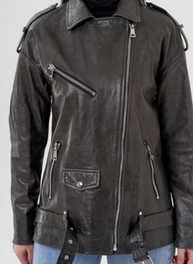 Длинная косуха из натуральной кожи серого цвета Длинная косуха из натуральной кожи серого цвета