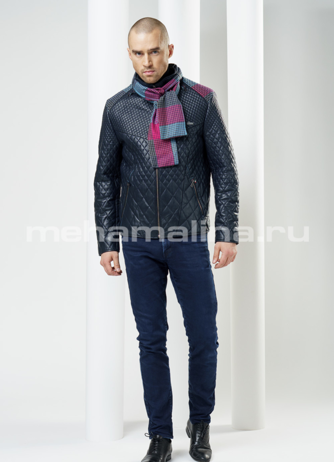 Кожаная куртка с декоративным шарфом модель № KP-109 в кредит Кожаная куртка с декоративным шарфом модель № KP-109 в кредит