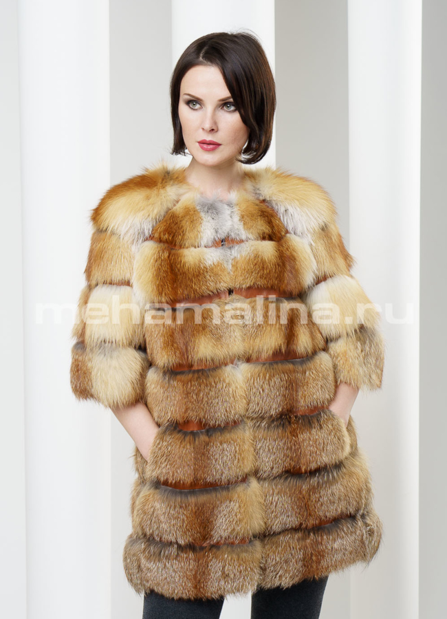 Жакет из лисы модель № S-192 меха малина