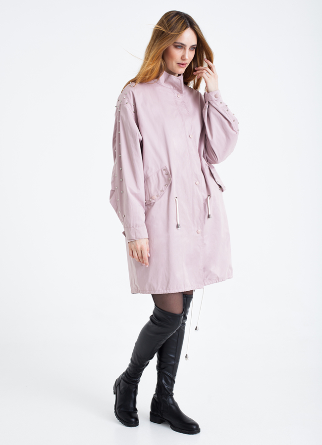 Женский плащ модель № 18136 меха малина