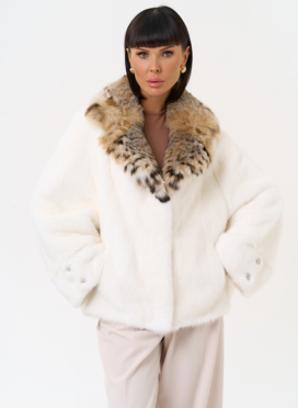 Куртка из меха норки с английским воротником из меха рыси