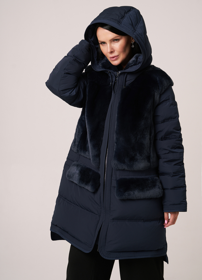 Пуховик DiegoM oversize с меховой отделкой модель № Diego-M 806 универмаг малина