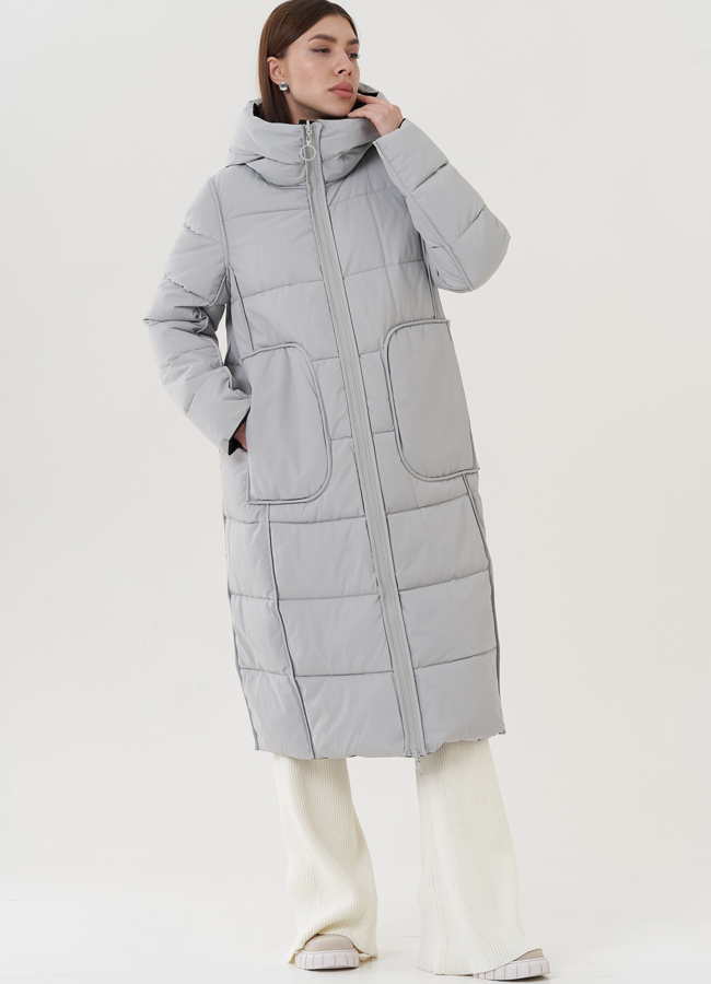 Женский двусторонний пуховик с капюшоном  модель № 25385 универмаг малина