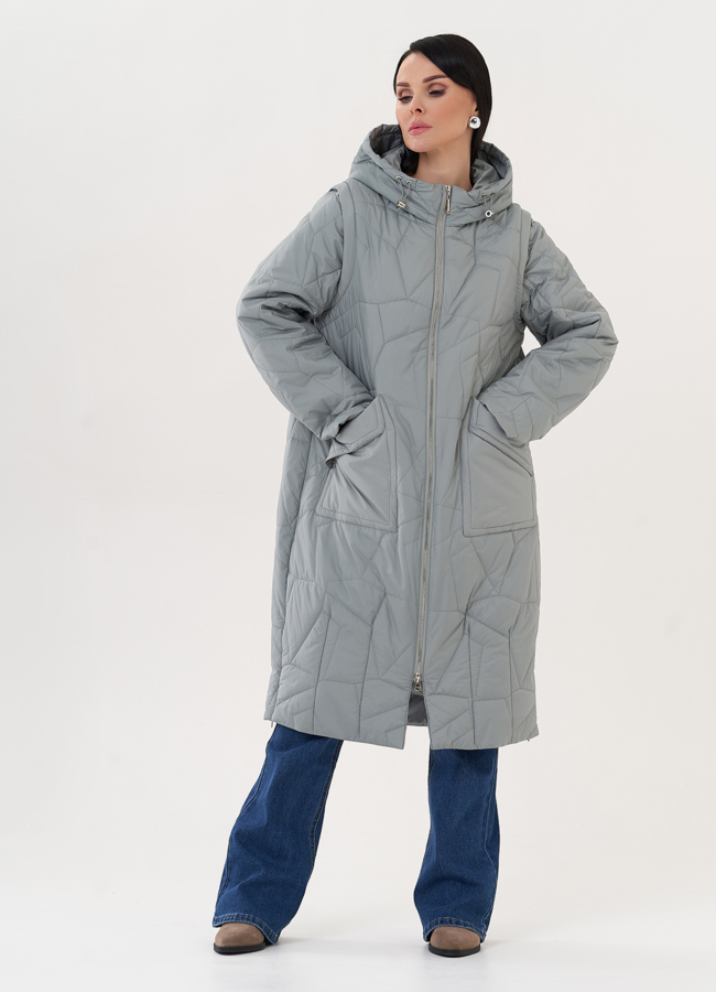 Пуховик с капюшоном зеленого цвета модель № 27011 в кредит