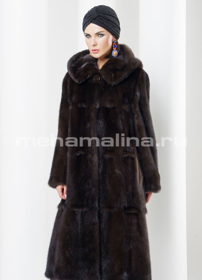 Норковая шуба с капюшоном модель № S-431 в кредит